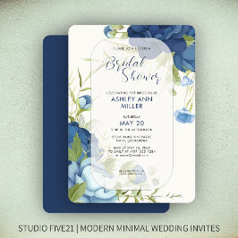Elegantes Blue Floral Wedding Brautparty Einladung