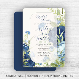 Elegantes Blue Floral Wedding Brautparty Einladung