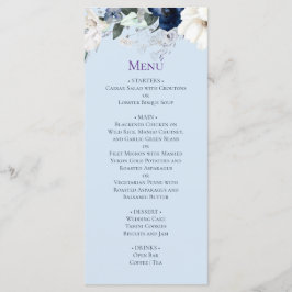 Elegantes Blue Floral Wedding Menu Menükarte