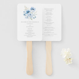 Elegantes Blue Floral Wedding Program Hand Fan Fächer