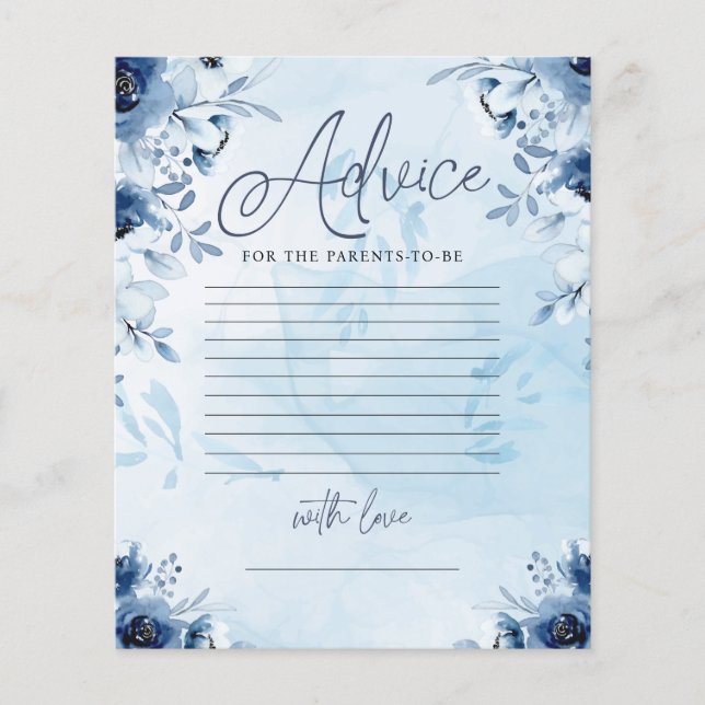 Elegantes Blue Flowers Baby Shower Advice Game (Vorderseite)