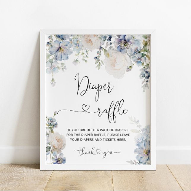 Elegantes Blue Flowers Diaper Raffle Poster (Von Creator hochgeladen)