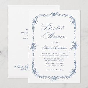 Elegantes Blue French Rose Brautparty Einladung