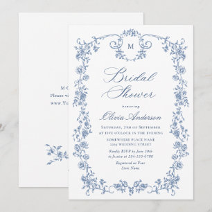 Elegantes Blue French Toile Garden Brautparty Einladung