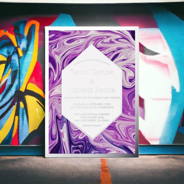 Elegantes Blue Galaxy Abstrakt Art Wedding Silver Folieneinladung (Von Creator hochgeladen)