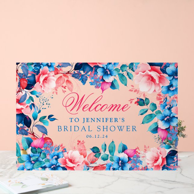 Elegantes Blue Garden Blumen Brautparty Willkommen Acrylschild (Hochzeit)