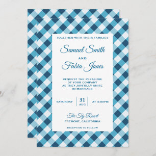 Elegantes Blue Gingham Pattern Hochzeit Einladung