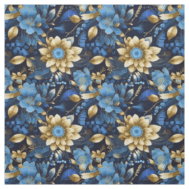 Elegantes Blue & Gold Boho Chic Blumenmuster Stoff (Muster)