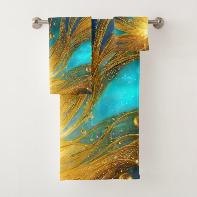 Elegantes Blue Gold Burst Badetuch Set (Insitu)