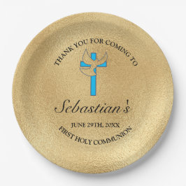 Elegantes Blue-Gold-Cross-Party Pappteller