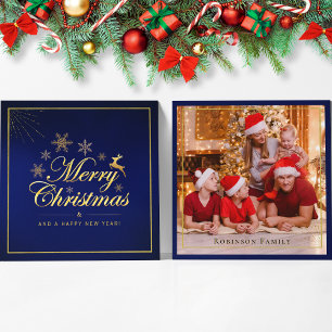Elegantes Blue Gold Double Sided Foto Mitteilungskarte
