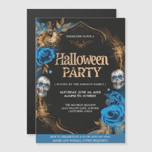 Elegantes Blue & Gold Halloween-Party Magneteinladung
