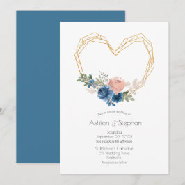 Elegantes Blue Gold Heart Blumenzwiebeln Einladung
