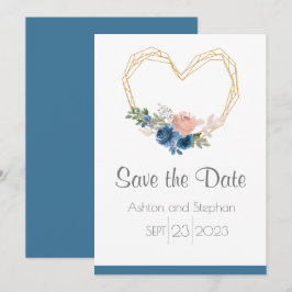 Elegantes Blue Gold Heart Blumenzwiebeln Save The Date