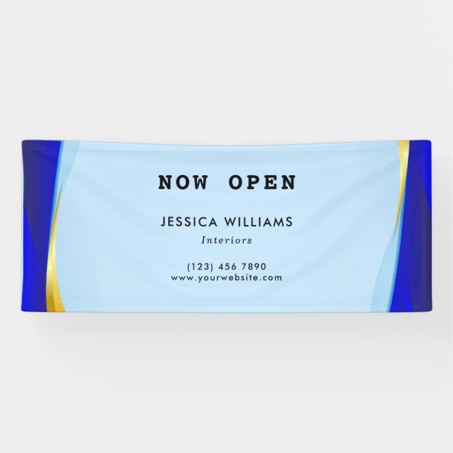 Elegantes Blue Gold Luxury Designer Logo Business Banner (Horizontal)