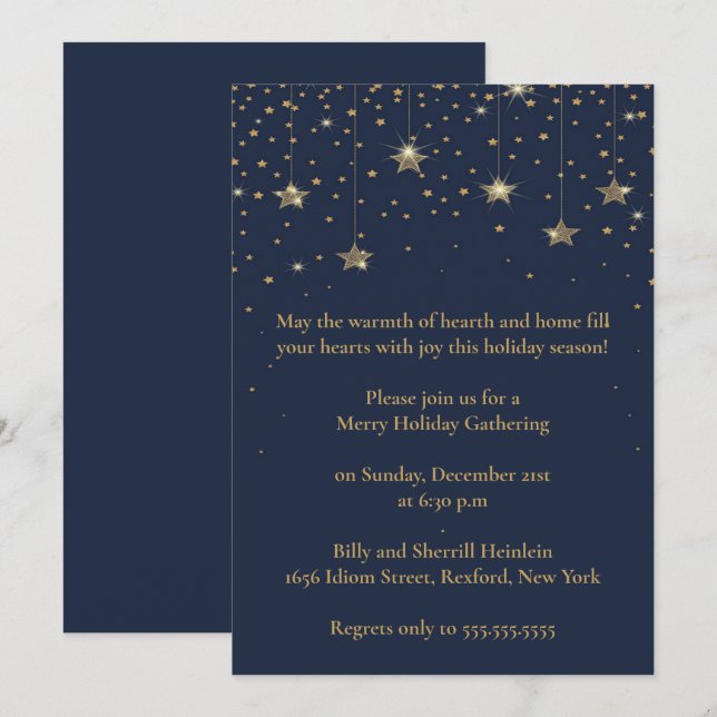 Elegantes Blue & Gold Weihnachtsdesign-Party Einladung (Vorne/Hinten)