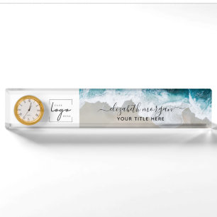 Elegantes Blue Green Beach Custom Script-Logo Namensplakette