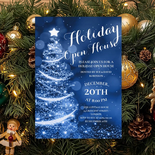 Elegantes Blue Holiday Open House Party Einladung (Elegant Blue Holiday Open House Party Invitation)
