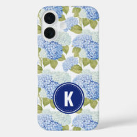 Elegantes Blue Hydragea Blume Muster Monogramm