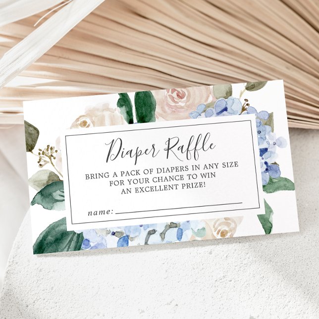 Elegantes Blue Hydrangea Baby Duwer Diaper Raffle Begleitkarte (Von Creator hochgeladen)