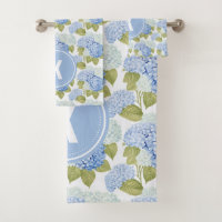 Elegantes Blue Hydrangea Blume Muster Monogramm