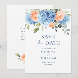 Elegantes Blue Hydrangea Blush Rose Blumenhochzeit Save The Date