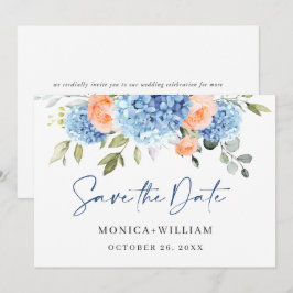 Elegantes Blue Hydrangea Blush Rose Blumenhochzeit Save The Date