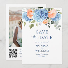 Elegantes Blue Hydrangea Blush Rose Blumenhochzeit Save The Date