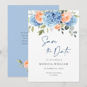 Elegantes Blue Hydrangea Blush Rose Blumenhochzeit Save The Date