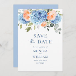 Elegantes Blue Hydrangea Blush Rose Blumenhochzeit Save The Date
