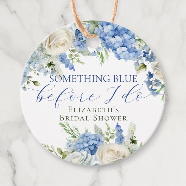 Elegantes Blue Hydrangea Brautparty Geschenkanhänger (Vorderseite)