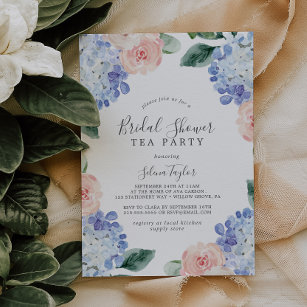 Elegantes Blue Hydrangea Brautparty Tea Party Einladung