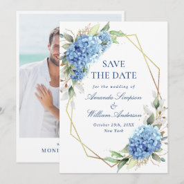 Elegantes Blue Hydrangea Floral Wedding Foto Save The Date