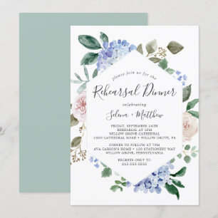 Elegantes Blue Hydrangea Geometric Probe Abendesse Einladung