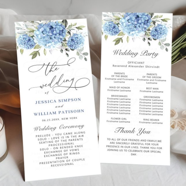 Elegantes Blue Hydrangea Hochzeitsprogramm Programm (Von Creator hochgeladen)