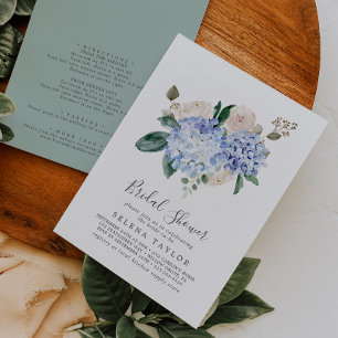 Elegantes Blue Hydrangea mit Details-Brautparty Einladung