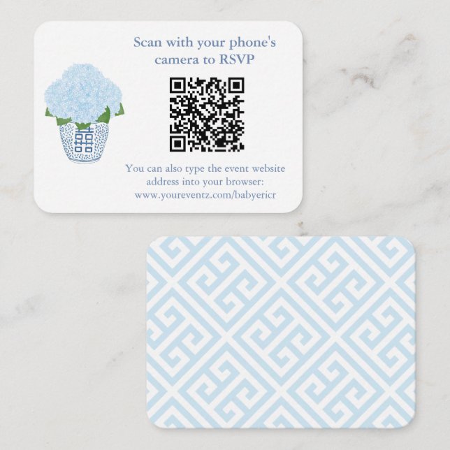 Elegantes Blue Hydrangeas QR Code Brautparty UAWG Begleitkarte (Vorne/Hinten)