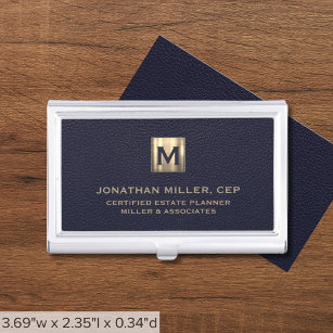 Elegantes Blue Leather Gold-Logo Visitenkarten Dose
