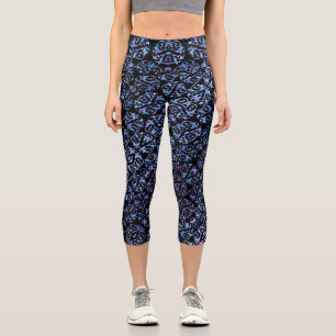 Elegantes Blue & Lila Pearl Pattern Capri Leggings