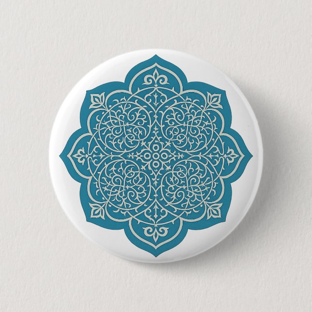 Elegantes Blue Mandala Button Button - Intricate F (Vorderseite)