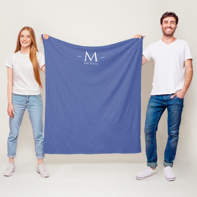 Elegantes Blue Monogram Template Custom Medium Fleecedecke (Beispiel)