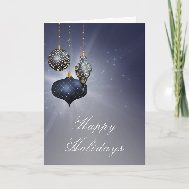 Elegantes Blue Ornament Firmenlogo Weihnachten Karte (Vorderseite)