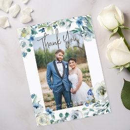 Elegantes Blue Peony Floral Wedding Foto Vielen Da Postkarte