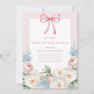 Elegantes Blue Pink Blumenstrauß Babydusche Brunch Einladung