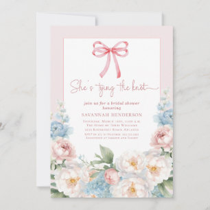 Elegantes Blue Pink Floral Bow Brautparty Brunch Einladung