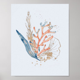 Elegantes Blue Pink & Gold Coral Themed Sea Poster