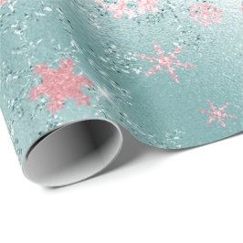 Elegantes Blue Pink Weihnachten Snowflake Muster Geschenkpapier