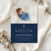 Elegantes Blue Religious Cross Boy Baptism Foto