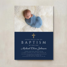 Elegantes Blue Religious Cross Boy Baptism Foto