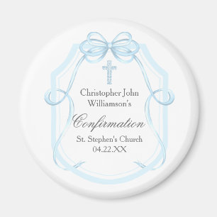 Elegantes Blue Ribbon Bow Confirmation Party Magnet